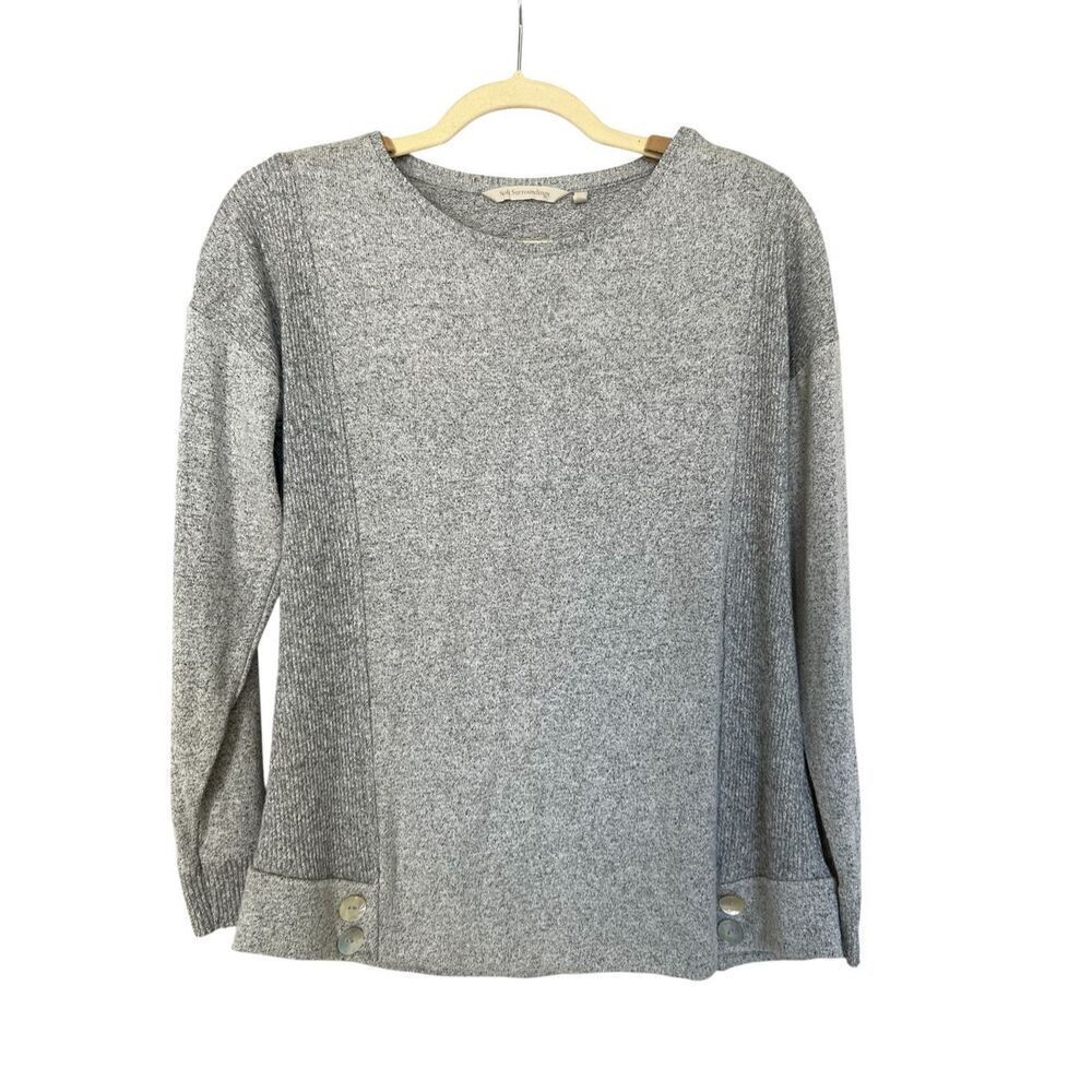 Soft Surroundings Gray Button Hem Knit Pullover Sweater Women’s M